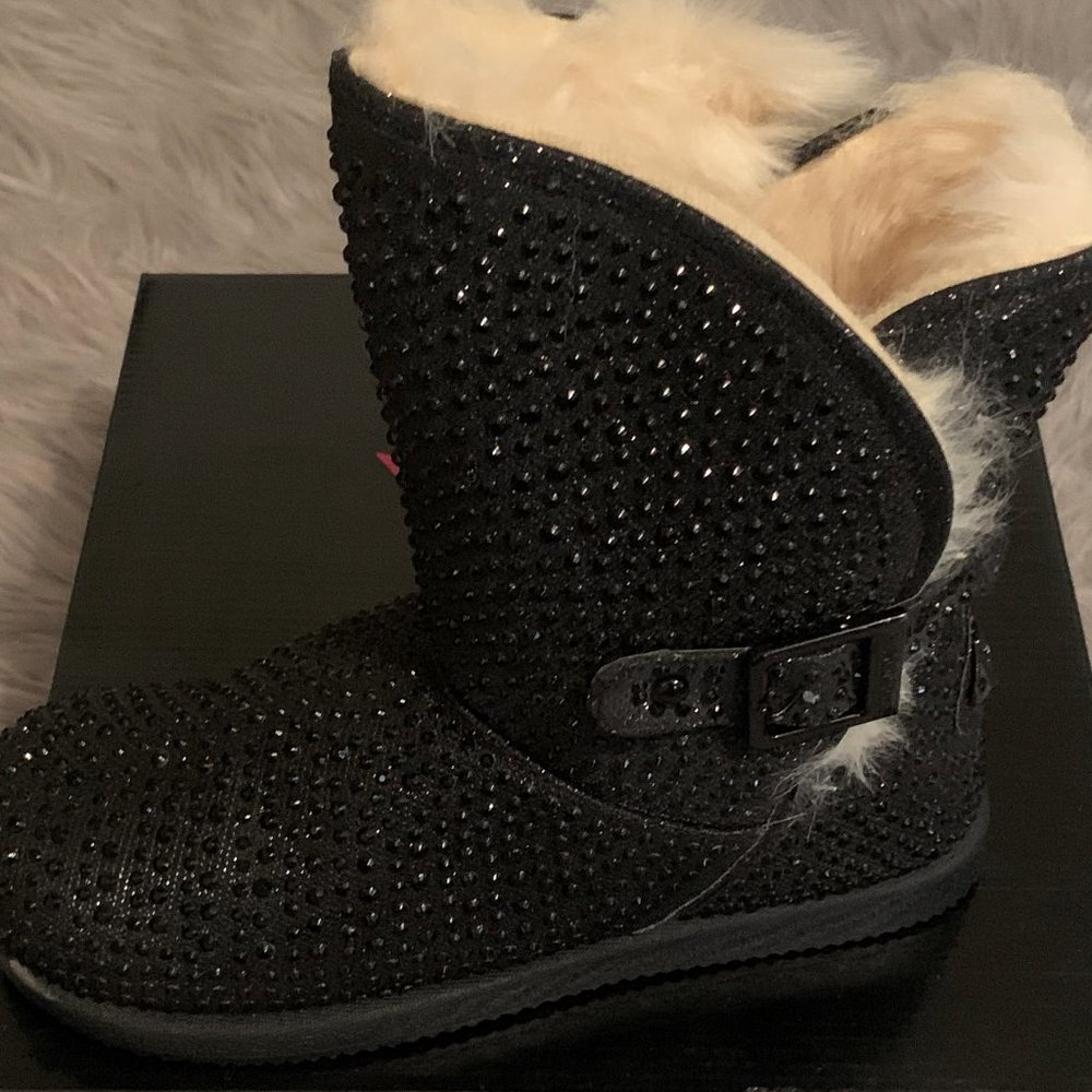 Ladies Black Glitter/Rhine Stone Boots